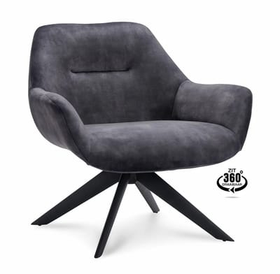 Icon Living - Fauteuil Hero - Draaibaar - Velours Adore Anthracite - Poot Zwart