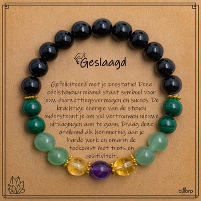 Bixorp Malachiet + Citrien + Amethist + Aventurijn + Onyx Armband op Cadeau Kaartje - Geslaagd - 8mm / 18cm Edelsteen Kralenarmband - Inclusief Cadeau Envelop