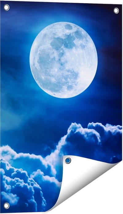 Gards Tuinposter Volle Maan bij Wolken - 40x60 cm - Tuindoek - Tuindecoratie - Wanddecoratie buiten - Tuinschilderij