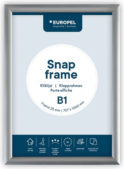 Europel Kliklijst – Posterlijst – B1 – 70,7 x 100 cm – 25mm – Aluminium – Zilver