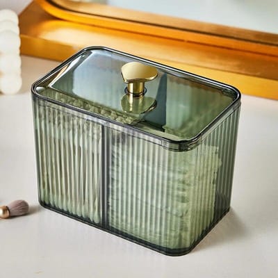 Boîte de rangement carrée en plastique transparent pour cotons-tiges et produits cosmétiques, support pour cotons-tiges, pour un rangement quotidien vert