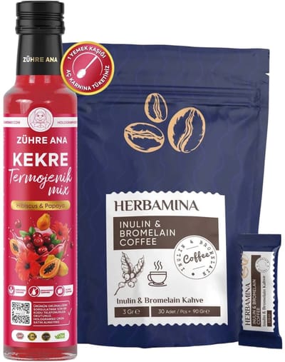 Herbamina Koffie met Inuline & Bromelaïne - 30 Sachets (90 g) + Zühre Ana Kekre Termojenik Mix Hibiscus & Papaya 250 ml