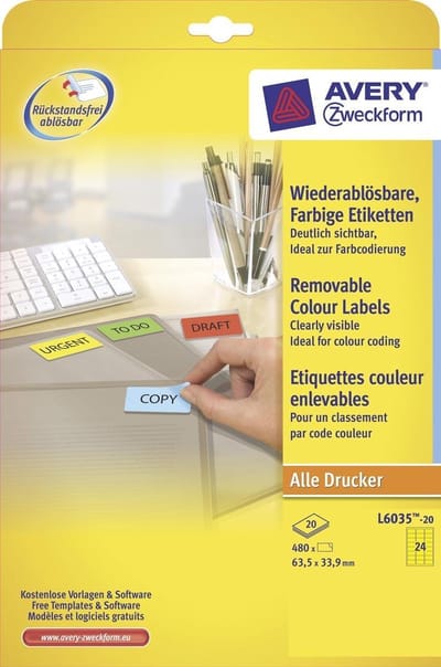Avery Coloured removable labels yellow