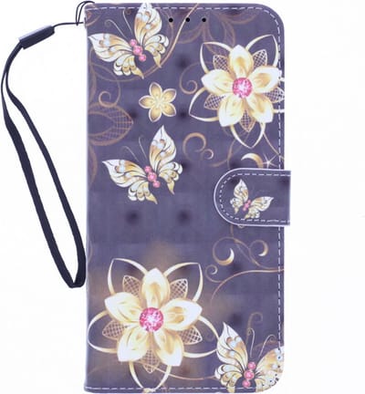 LuxeBass Boekhoesje met print geschikt voor Motorola Moto G100 - Butterflies And Flowers 3D gsm hoesje - telefoonhoes - telefoonhoesjes