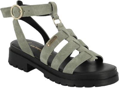 Tobosued platte leren sandalen
