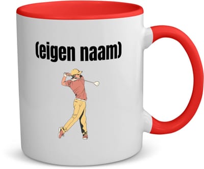Akyol - golfer man met eigen naam koffiemok - theemok - rood - Golf - golfers - leuk cadeau voor iemand die houdt van golfen - cadeau - kado - 350 ML inhoud