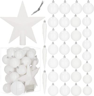 Springos Kerstballen & Piek | 33 Stuks | 5/6/8 cm | Wit