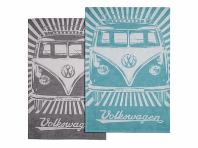 BRISA VW Collection - Volkswagen Bulli T1 Bus theedoek, set van 2 keukendoeken, droogdoeken, wasbaar op 60 graden, duurzaam, pluisvrij, Öko-TEX 100, 70 x 50 cm, 60% linnen 40% katoen - Petrol/Zwart