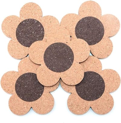Set van 5 Kurken Onderzetters van 10 cm - Bloemvormige Onderzetters, Voorkom Waterschade, Bescherm Meubels en Vloeren