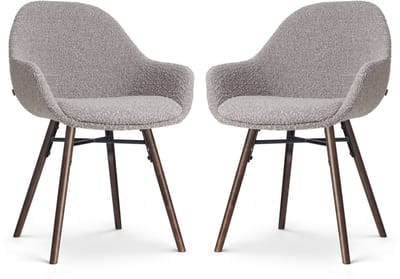 Nolon Nena-Mae Eetkamerstoelen Set van 2 Bouclé Taupe - met Armleuningen - Stof - Houten Poten - Walnoot - Design - Scandinavisch - Comfortabel