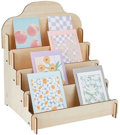Dailygoods- Wenskaart Display 4-Tier Houten - Rechthoekige Houder - Sieraden Organizer - Stabiele Stand - Creatieve Accessoires - Displaystandaard