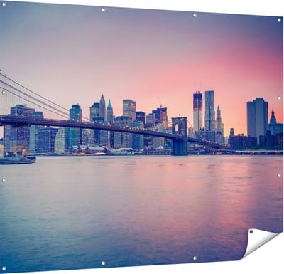 Gards Tuinposter New York Brooklyn Brug bij Zonsondergang - 150x120 cm - Tuindoek - Tuindecoratie - Wanddecoratie buiten - Tuinschilderij