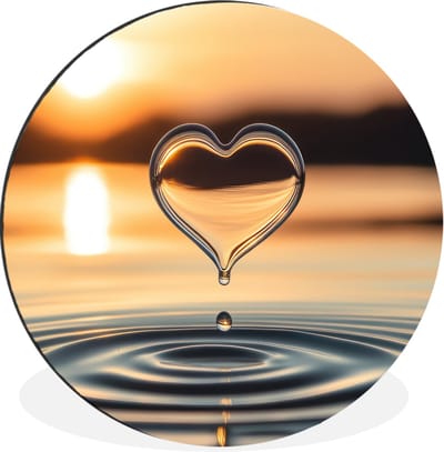 WallCircle - Wandcirkel - Muurcirkel - Hart - Water - Zonsondergang - Natuur - Zen - Aluminium - Dibond - 90x90 cm - Binnen en Buiten