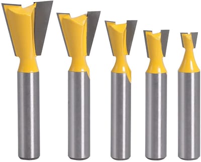 Set van 5 Dovetail Freesbits met 8mm Shank voor Houtbewerking - Router Gereedschap voor Precisie Dovetails en Verbindingen