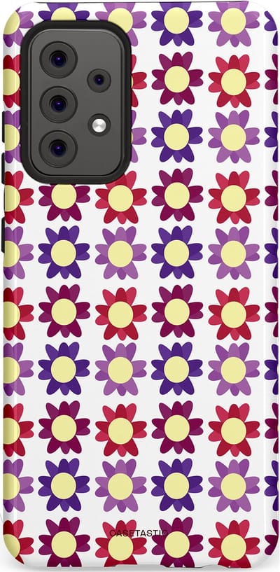 Casetastic Hoesje Geschikt voor Samsung A52 (4G/5G/s) - Stijlvolle Beschermende Duo-layer Case - Rood Paarse Roze Madelief Bloementjes