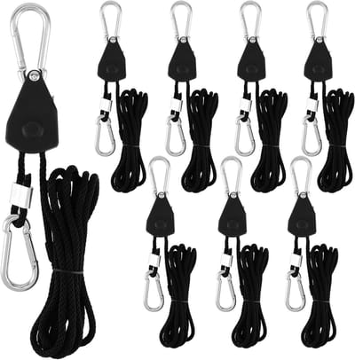 Verstelbare Kabelratels met Haken - 8 Stuks, 2.4m x 4mm, Voor Tent, Plantenlamp en Kamperen, 150lb Draagvermogen