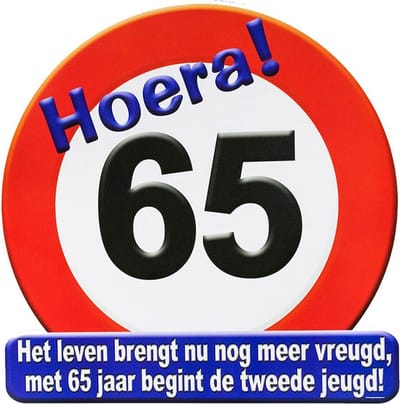 65 jaar verjaardag stopbord - Dia 50 cm - Leeftijd feestartikelen - verkeersbord - Karton - Huldebord - Deurbord