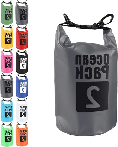 Waterdichte tas 2 liter in grijs, perfect voor outdoor activiteiten en regenachtige dagen