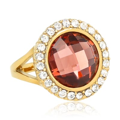 My Bendel - Elegante Ring met Ronde Glassteen & Zirkonia • Ruby Wine - met Luxe Cadeauverpakking | Sieraden Voor Dames | Maat 18.00 Mm / Maat 57