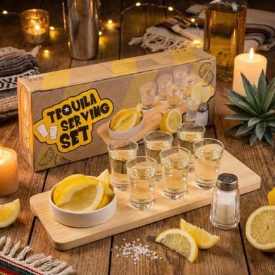 Allecto - Tequila serveerset - 9-delige set - Houten dienblad - Met