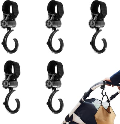 Kinderwagen Haken - Driewieler Accessoires - Spullen Ophangen - 360 Graden Rotatie - 5 Stuks - Zwart