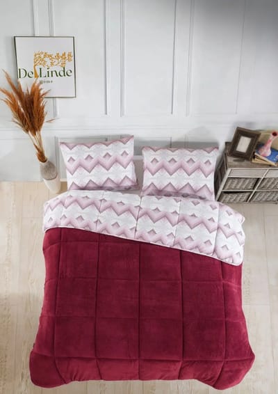 Dekbed zonder overtrek - Inclusief Kussenslopen - Bordeaux - ca. 220x240 cm - Lits-jumeaux - 2 in 1 Dekbed - Teddy - Zacht & Hypoallergeen - 4 Seizoenen - Dubbelzijdig - Wasbaar - Ultra Soft - De Linde Home