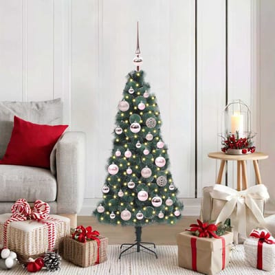 vidaXL - Kunstkerstboom - met - verlichting - en - ballenset - Groen - 120 - cm - PET