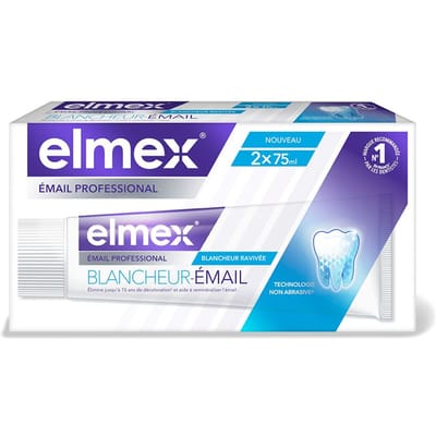 Dentifrice - ELMEX - Blancheur Email - 2x75ml - Élimine décoloration - Reminéralise l'émail