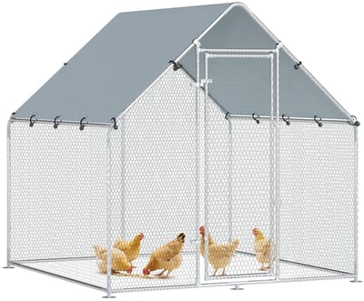 Pawhut Kippenren-Verzinkt staal-200L x 200B x 200H cm-Zilver