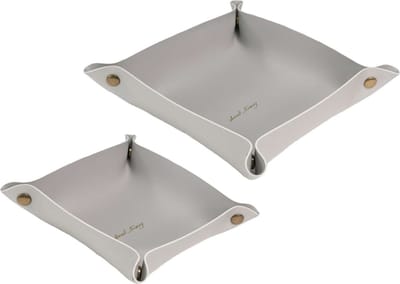 Intirilife 2x Leren dienblad in Grijs - Geknoopte totale grootte 17 x 4.8 / 21.5 x 5.7 cm - Binnenmaat 14.5 x 4.8 / 18 x 5.7 cm - Organizer, Sieraden opbergdoos, Sleutelhouder