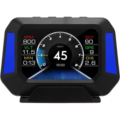Auto Smart Meter 3-in-1 Digitale Snelheidsmeter Auto HUD Display OBD2+GPS Modus met Hellingsmeter Kompas Snelheid Toerental Waarschuwing black