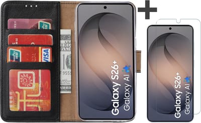 Hoesje met Screenprotector Geschikt voor Samsung Galaxy S26 Plus – Arara bookcase met pasjeshouder - Zwart