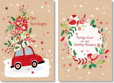 MGPcards - 20 Luxe dubbele wenskaarten - Kerstkaarten / Nieuwjaar - Foliebewerking - Witte envelop - 10.5 x 16 cm - 2 Motieven per doosje