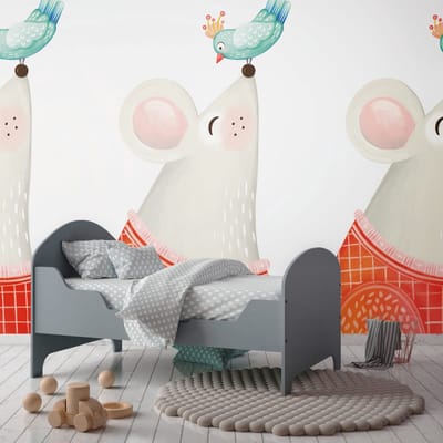 Fotobehang Profhome 391871-GU vliesbehang hardvinyl warmdruk in reliëf glad met kinder patroon mat wit rood turkooisblauw grijs 1,59 m x 2,8 m