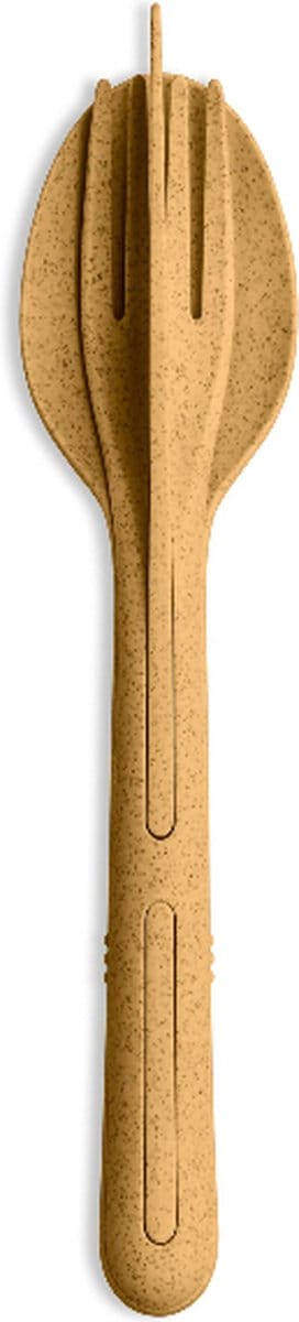 Reisbestek, Bestekset van 3 Stuks, Medium, Mes, Vork, Lepel, Natuur Hout Bruin, Organic Bio-Circular - Koziol | Klikk