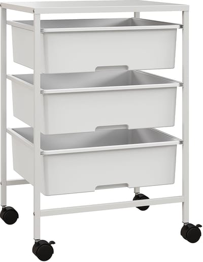 HOMCOM-Rollwagen-Stahl, Kunststoff-40,8L x 33,5B x 60,5H cm-Weiß