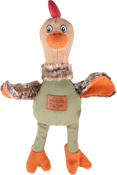 Flamingo hondenspeelgoed Natura Delight Kip – Pluche hondenspeeltje met canvas en squeaker – Stevig & zacht – 24x42 cm