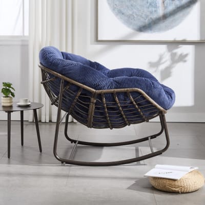 Buitenstaande Rotan Schommelstoel, Gestoelde Schommel Relaxfauteuil voor Buitengebruik - Voor Veranda, Woonkamer, Terras, Tuin, Donker Marineblauw