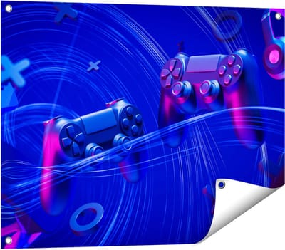 Gards Tuinposter Twee Gaming Controllers - Gamen - 80x60 cm - Tuindoek - Tuindecoratie - Wanddecoratie buiten - Tuinschilderij