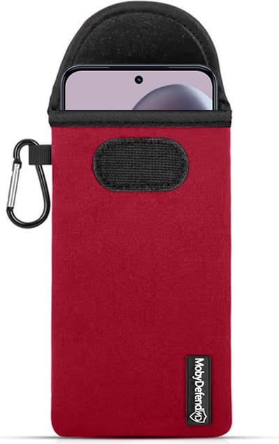 MobyDefend Hoesje - Geschikt voor Motorola Edge 50 Neo / Edge 60 Neo - Neopreen Pouch Met Karabijnhaak - Insteek - Riemlus - Rood