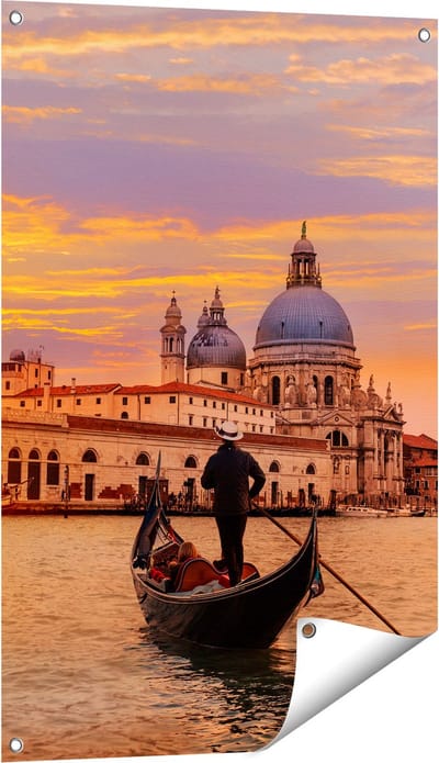 Gards Tuinposter Gondel in Veneti� voor het Basiliek - 60x90 cm - Tuindoek - Tuindecoratie - Wanddecoratie buiten - Tuinschilderij