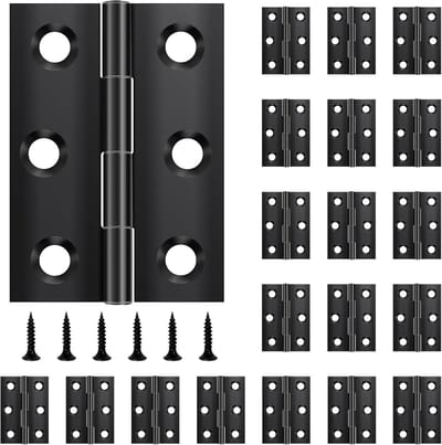 Scharnieren, 20 stuks, 44 mm x 31 mm, zwart, roestvrij staal, pianoband, kleine scharnierband, deurscharnier voor deuren, ramen, kasten, met 120 stuks schroeven