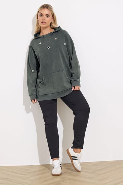 Yours Charcoal Grey Eyelet Hoodie Size 44