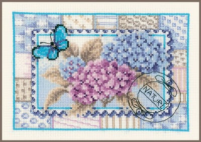 Vervaco - Telpakket kit - Postzegel met hortensia - PN-0145007 - Borduren - Borduurpakket - Borduurpakket volwassenen