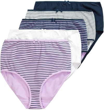 Ulla Popken - Dames - Maxislips set van 5 strepen/effen hoge taille - Nachtblauw - Maat 42+