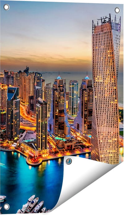 Gards Tuinposter Dubai Haven met de Stad - 40x60 cm - Tuindoek - Tuindecoratie - Wanddecoratie buiten - Tuinschilderij