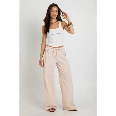 boohoo Dames Lange Katoenen Popeline Gestreepte Wijde Pantalon | Abrikoos | Maat: 34