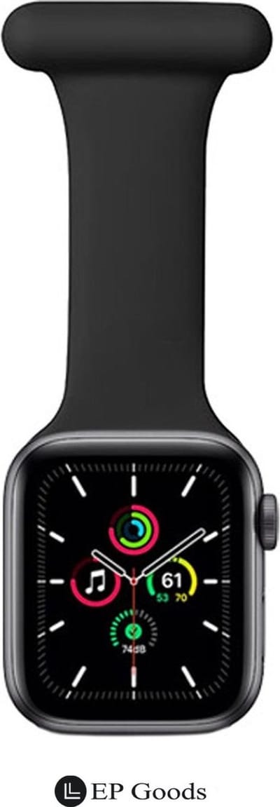 EP Goods - Verpleegkundige band - Zorg Horlogebandje - Hangende Band - Geschikt voor Apple Watch 1/2/3/4/5/6/SE/7/8 - 38/40/41mm - Siliconen - Zwart