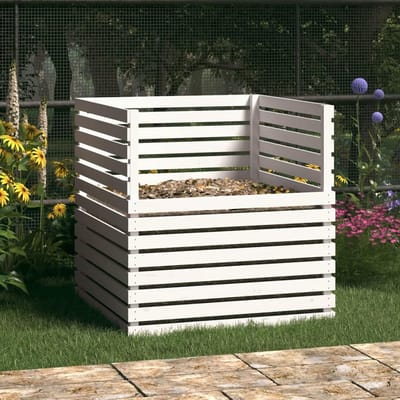 Compostbak Hout - Afvalbak Tuin - Organisch Verwerken - Grote Capaciteit - 100x100x102 cm - Wit