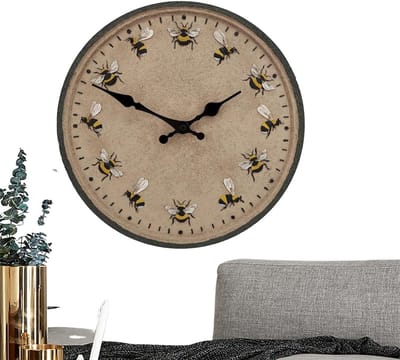 Wandklok Bijen - Decoratieve klok - Buitenruimte decoreren - Weerbestendig ontwerp - 30 cm - Meerkleurig
